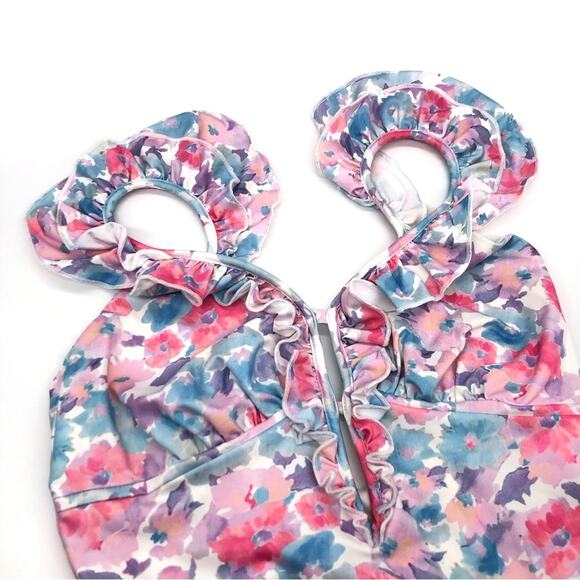 LOVESHACKFANCY Tibbie One-Piece Swimsuit Watercolor Floral Pastel S - Picture 4 of 12